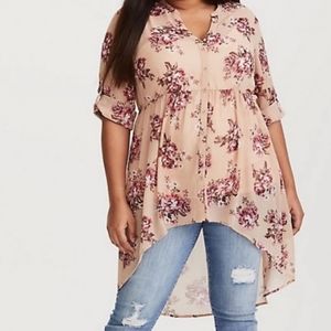 Torrid Lexie Blush Floral Chiffon Babydoll High Low Tunic 3x
